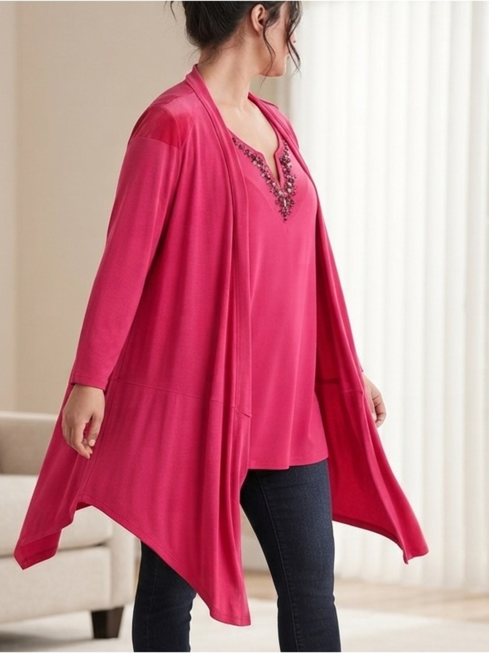 Susan Graver Artisan Fuchsia 2pcs top and cardigan size 3X inexcellent condition